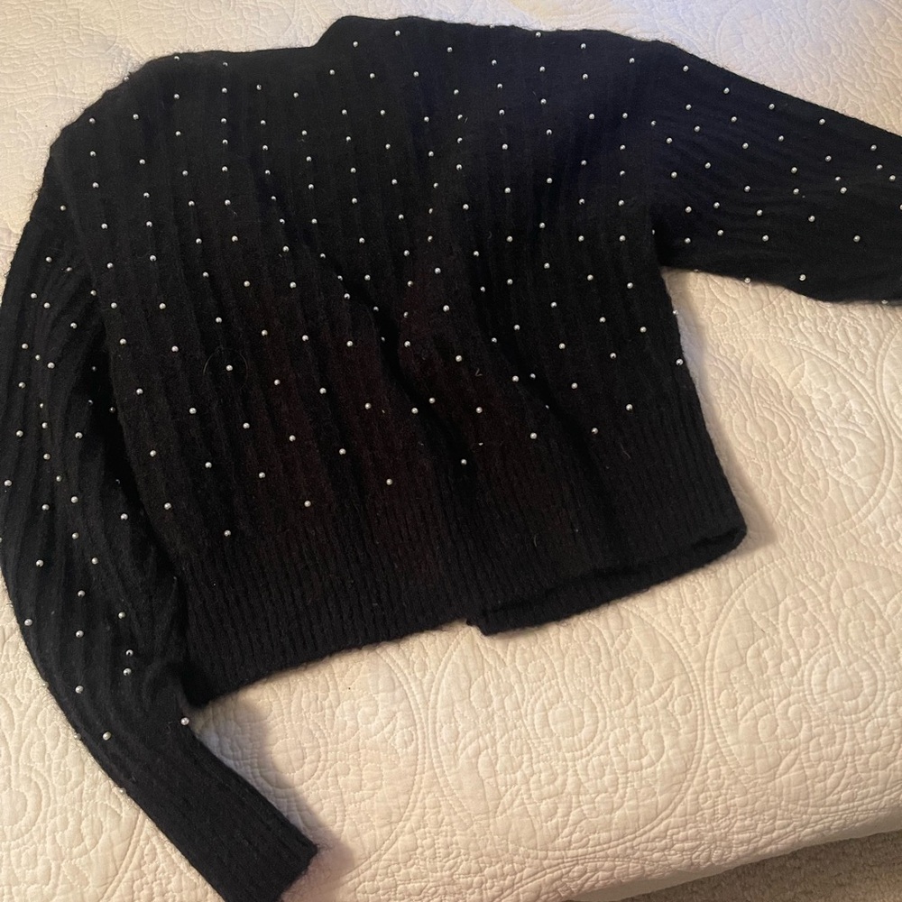 Paris Atelier & other stories button down black cardigan with pearls.  small.